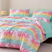Sleep Zone Twin Kids Bedding Comforter Set, 5 Piece Girl Cute Durable Children Bed in a Bag, Starry Unicorn
