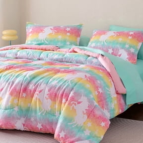Sleep Zone Twin Kids Bedding Comforter Set, 5 Piece Girl Cute Durable Children Bed in a Bag, Starry Unicorn