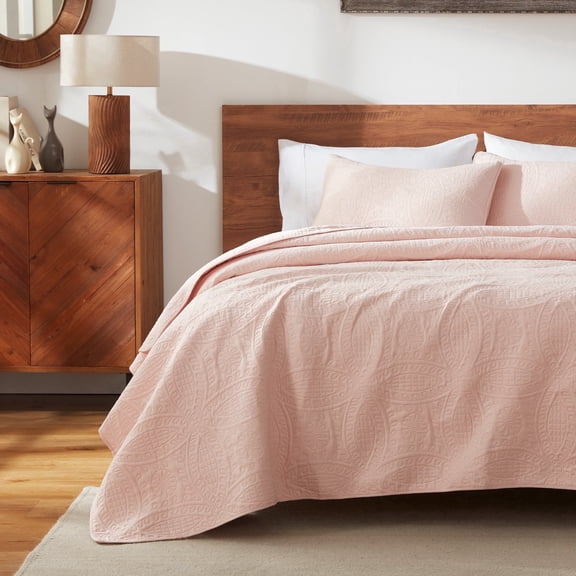 Sleep Zone Ultrasonic Medallion Quilt Set King, Soft Lightweight Bedspread, All-Season Coverlet (Rose Pink, King)