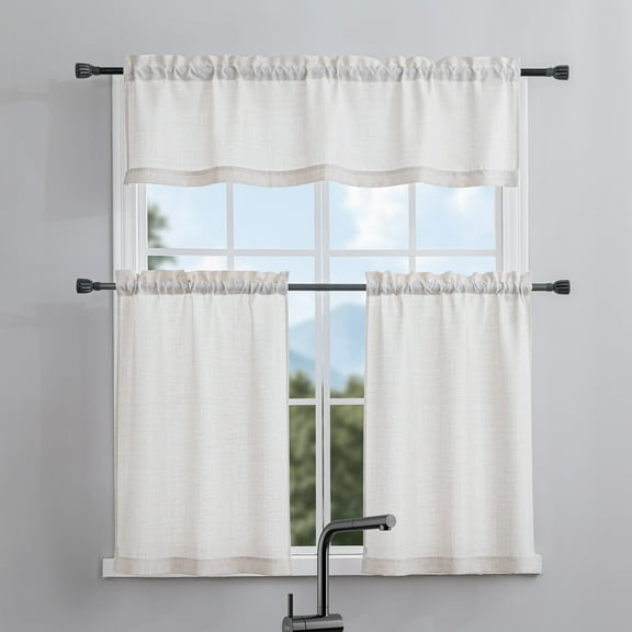 Sleep Zone Linen Look Valance Curtains for Kitchen Rustic Farmhouse Crude Window Curtain Valances for Bathroom Living Room 3 Panels, 56" x 16.5" Beige
