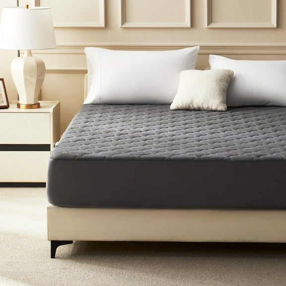 Sleep Zone King Grey Clover Mattress Pad, Breathable Durable Fits Mattresses Deep Pocket Easy Care All-Season Household