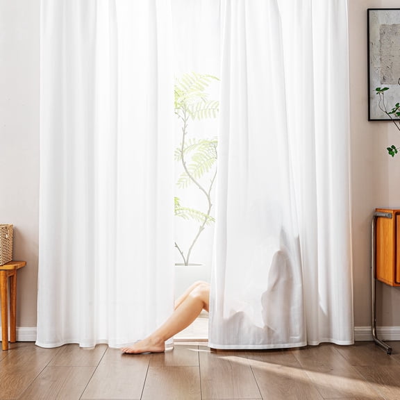 Sleep Zone Semi-Sheer Privacy White Sheer Curtains, Textured Jacquard Drapes Pack of 2, 52" x 63" White Classic
