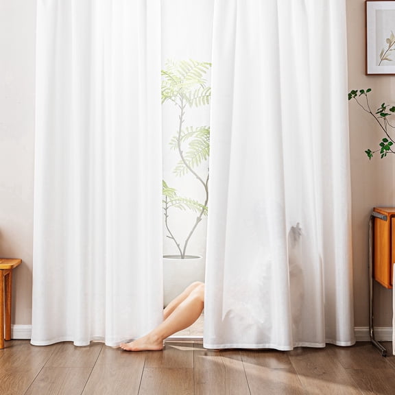 Sleep Zone Semi-Sheer Privacy White Sheer Curtains, Textured Jacquard Drapes Pack of 2, 52" x 84" White Grid
