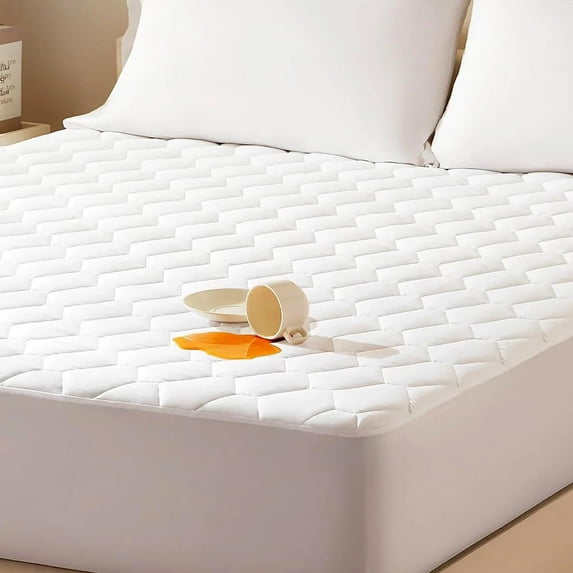 Sleep Zone Queen Waterproof Diamond Quilted Mattress Pad - Breathable, Machine Washable, White, Ideal for All Ages