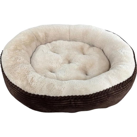Sleep Zone Round Rib Corduroy Bed - Chocolate - 31 in. - Cozy Comfort for Pets