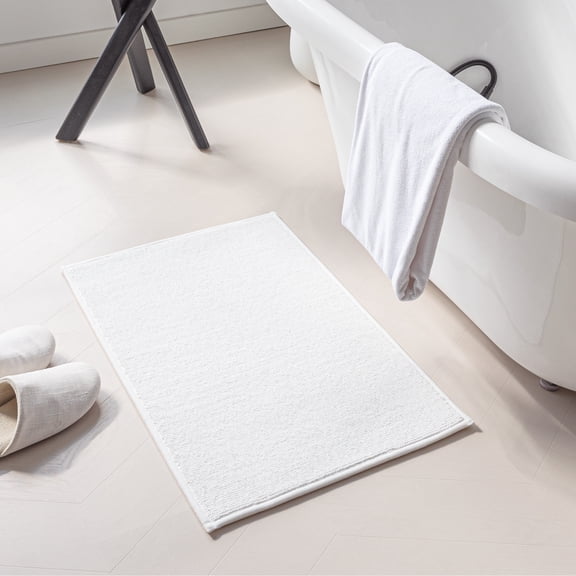 Sleep Zone Bathroom Rug 18" x 26", Absorbent Non Slip Bath Mat with Soft Foam Layer, White