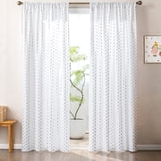 Sleep Zone Jacquard Stripes Sheer Curtains with Silver Leaf Pattern, Semi-Blackout Curtain Panels Living Room Bedroom Ba