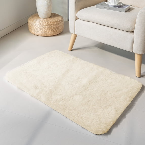 Sleep Zone Ultra-Soft Plush Area Rug 2×3 Feet, Beige Non-Slip Fuzzy Rug for Entryway/Bedroom