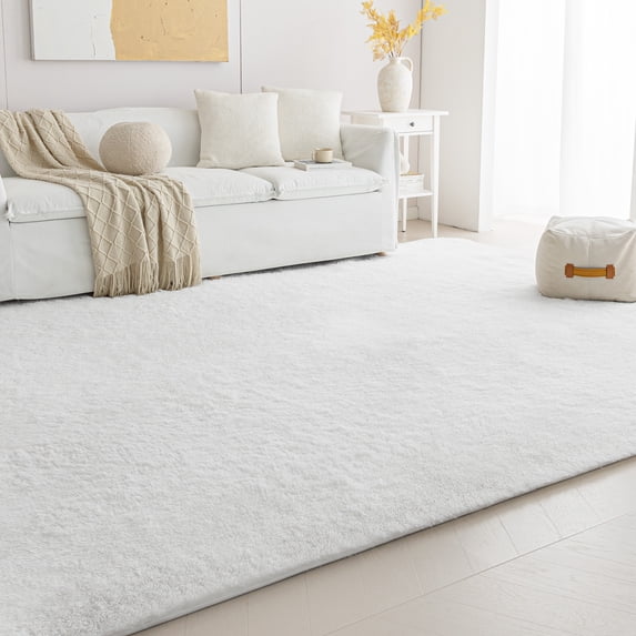 Sleep Zone Ultra-Soft Plush Area Rug 8×10 Feet, Cream Non-Slip Fuzzy Rug for Large Living Room