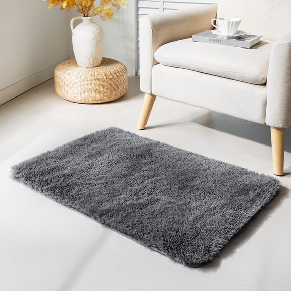 Sleep Zone 2x3 Ultra-Soft Plush Area Rug Dark Grey, Non-Slip Fuzzy Rug for Entryway Bedroom