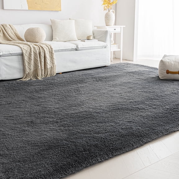 Sleep Zone 5x8 Ultra-Soft Plush Area Rug Dark Grey, Non-Slip Fuzzy Rug for Bedroom