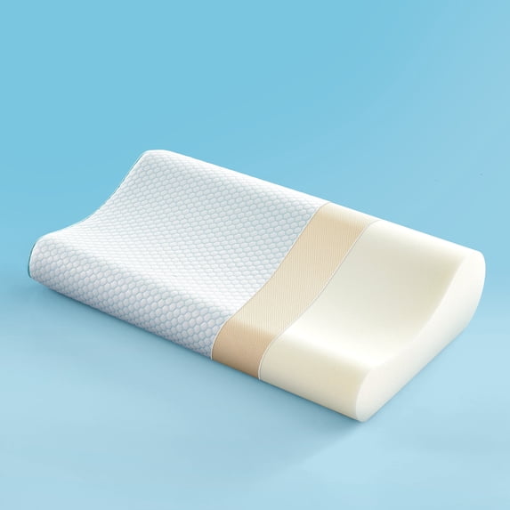 Sleep Zone Standard Cooling Memory Foam Pillow, Ergonomic Adjustable Orthopedic Contour Bed Pillows Neck Support for Side and Back Sleepers, Blue