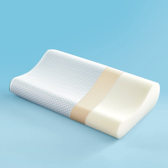Sleep Zone Standard Cooling Memory Foam Pillow, Ergonomic Adjustable Orthopedic Contour Bed Pillows Neck Support for Side and Back Sleepers, Blue