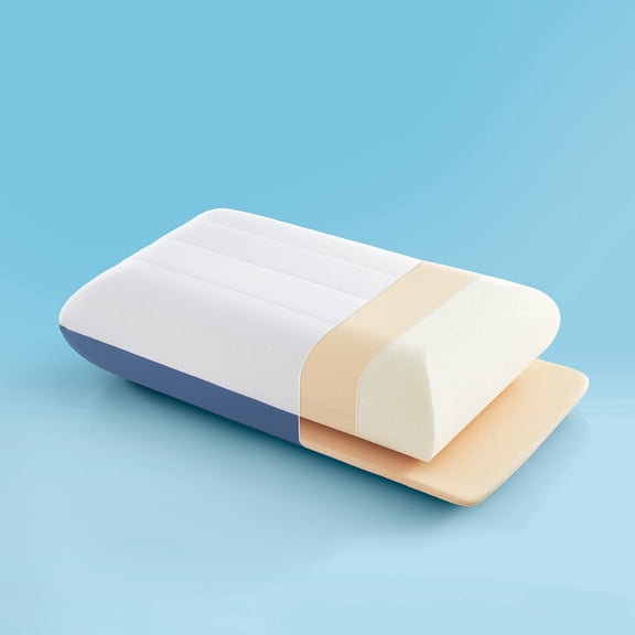Sleep Zone Cooling Thick Memory Foam Firm Pillow, Adjustable Height Neck Support, Blue 6" + 0.25"