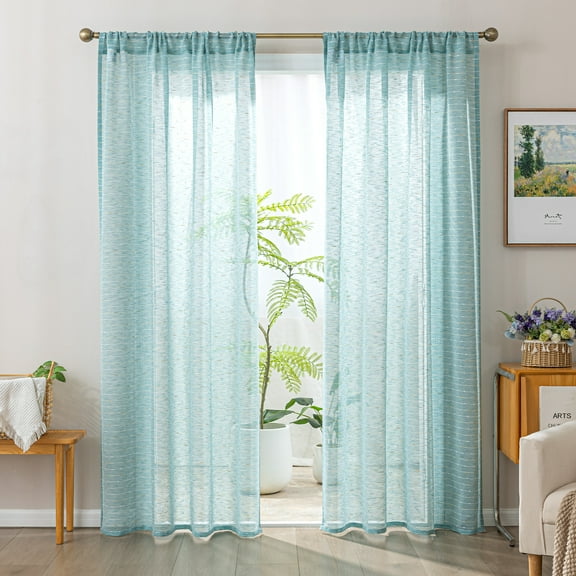 Sleep Zone Striped Jacquard Sheer Curtains Ocean Wave, Light Filtering Privacy and Elegant Drape Curtain Panels Living Room Bedroom 2 Panels, 52" x 95" Blue