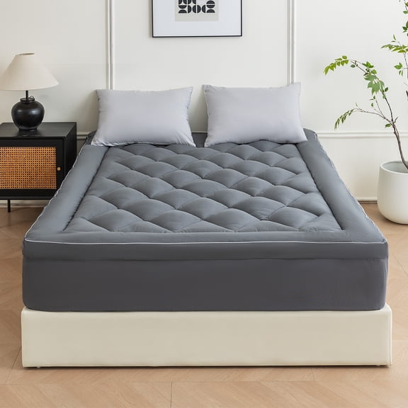 Sleep Zone Queen Mattress Topper, Ultra Thick Cloud Soft, Deep Pocket Embossed, Gray