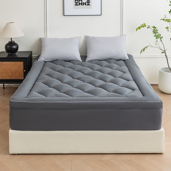 Sleep Zone California King Mattress Topper, Ultra Thick Cloud Soft, Deep Pocket Embossed, Gray