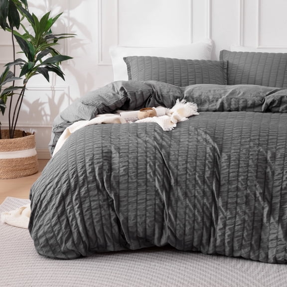 Sleep Zone Twin Duvet Cover 3pc Set Soft Seersucker , All-Season Adaptable, Dark Gray