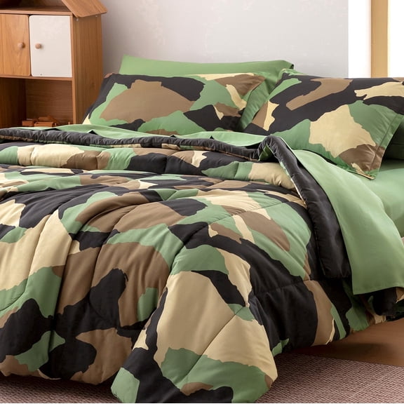 Sleep Zone Twin Kids Bedding Comforter Set, 5 Piece Boy Cool Durable Children Bed in a Bag, Green Camo
