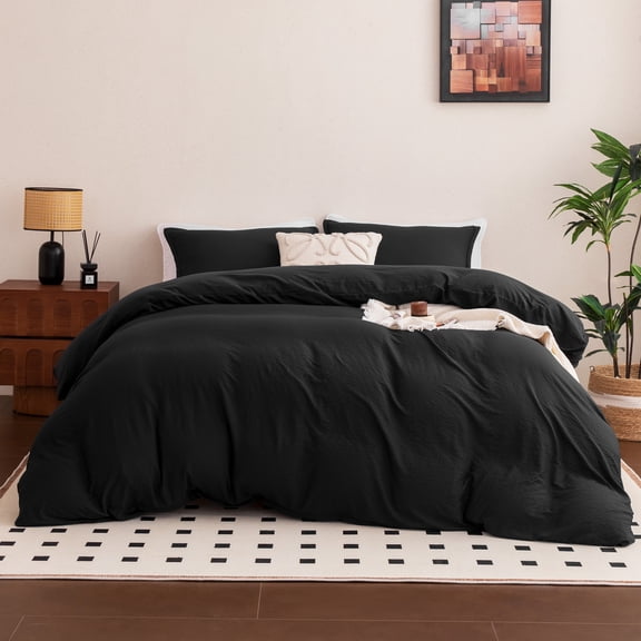 Sleep Zone Seersucker Ruffled Duvet Cover Set Twin/Twin XL, Soft Breathable Bedding Set, Wrinkle Resistant, Modern Textured, All Season Use (Black, Twin/Twin XL)
