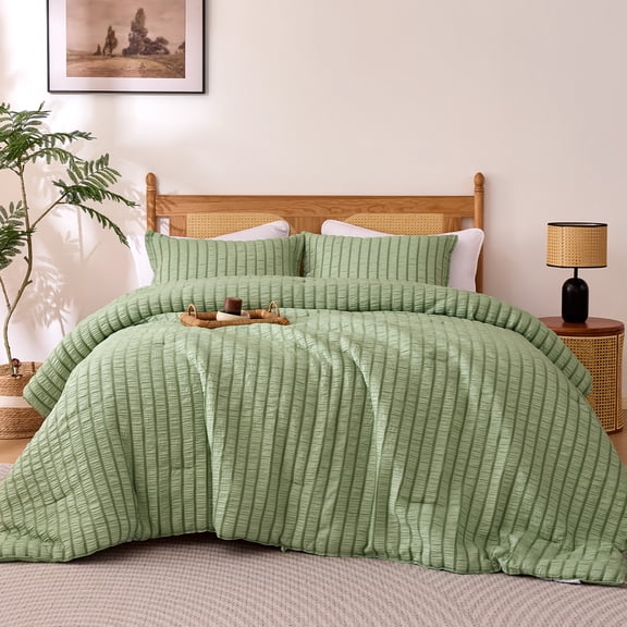 Sleep Zone Seersucker Stripe Comforter Set Twin/Twin XL, OEKO-TEX Ultra-Soft Down Alternative Bedding, All-Season Breathable, Stay-Put Corner Loops, Machine Washable (Sage Green, Twin/Twin XL)