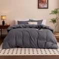 thumbnail image 1 of Sleep Zone Washed Jacquard Stripe Duvet Cover Set Twin/Twin XL, OEKO-TEX Soft Breathable Bedding, Lightweight All-Season Use, Hidden Zipper & Corner Ties, Machine Washable (Dark Grey, Twin/Twin XL), 1 of 11