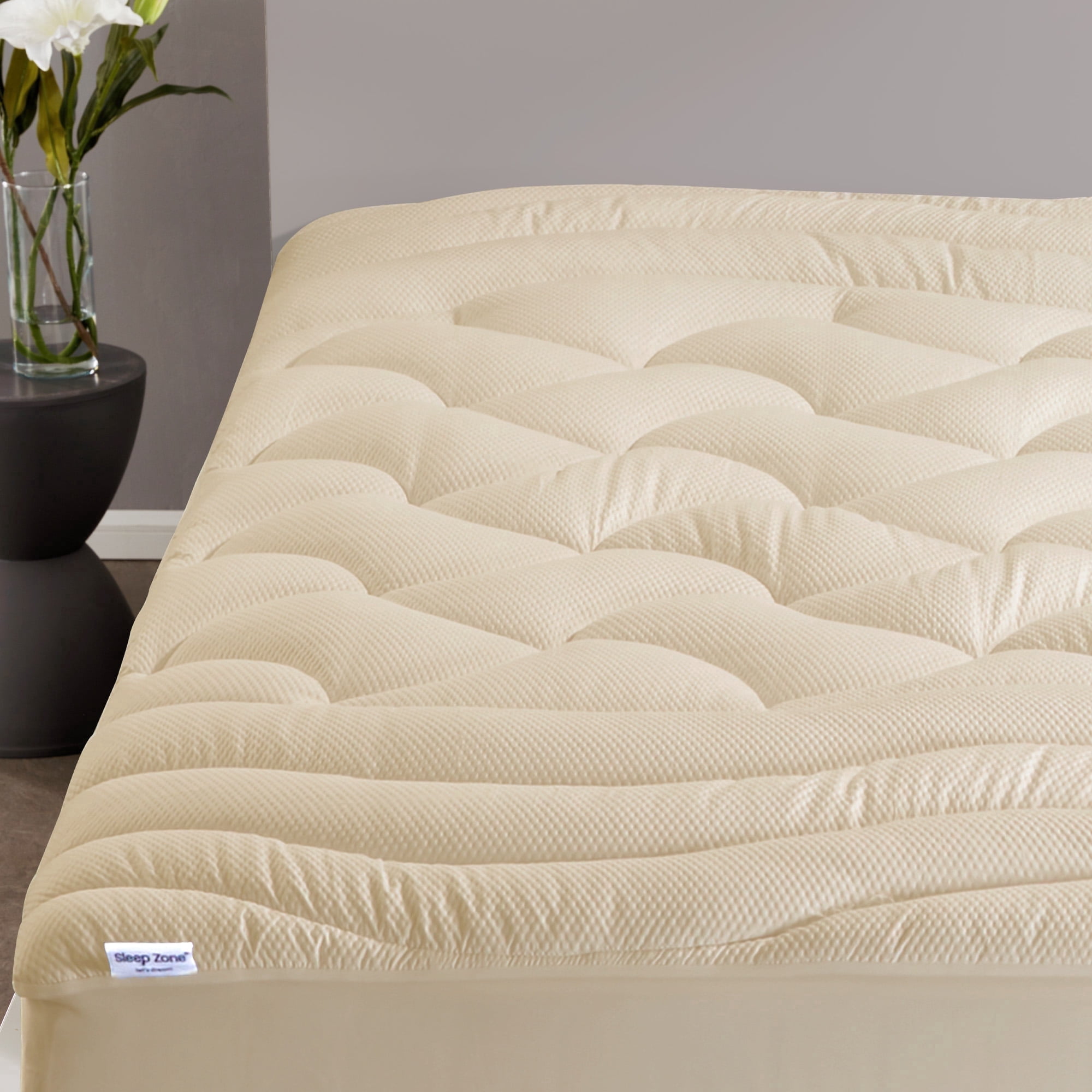 Sleep Zone Twin-XL Cooling Mattress Topper for College Dorm, Premium Zoned Cool Mattress Pad Cover, Padded Mattress Protector Breathable Washable, Deep Pocket 8-21" (Beige, Twin-XL)