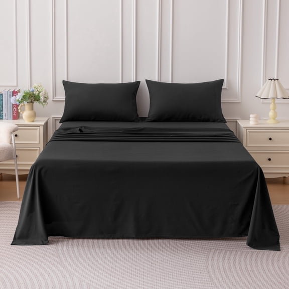 SLEEP ZONE 85gsm Bed Sheet Set, Microfiber Wrinkle-free Bedding set with 14" Pocket Black, Twin