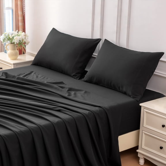 SLEEP ZONE 85gsm Bed Sheet Set, Microfiber Wrinkle-free Bedding set with 14" Pocket Black, Twin