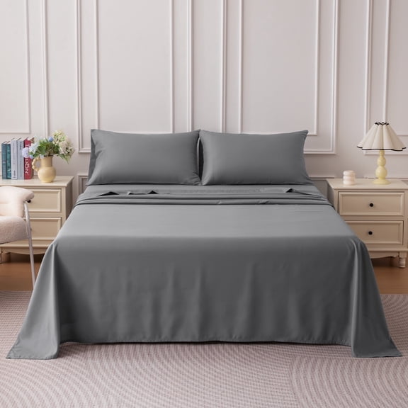 SLEEP ZONE 85gsm Bed Sheet Set, Microfiber Wrinkle-free Bedding set with 14" Pocket Gray, Queen