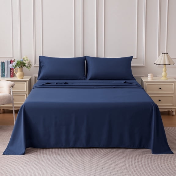 SLEEP ZONE 85gsm Bed Sheet Set, Microfiber Wrinkle-free Bedding set with 14" Pocket Navy Blue, Queen