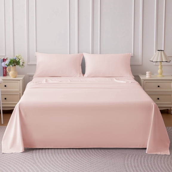 SLEEP ZONE 85gsm Bed Sheet Set, Microfiber Wrinkle-free Bedding set with 14" Pocket Pink, Full