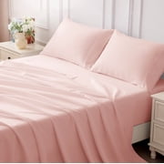 SLEEP ZONE 85gsm Bed Sheet Set, Microfiber Wrinkle-free Bedding set with 14" Pocket Pink, Full
