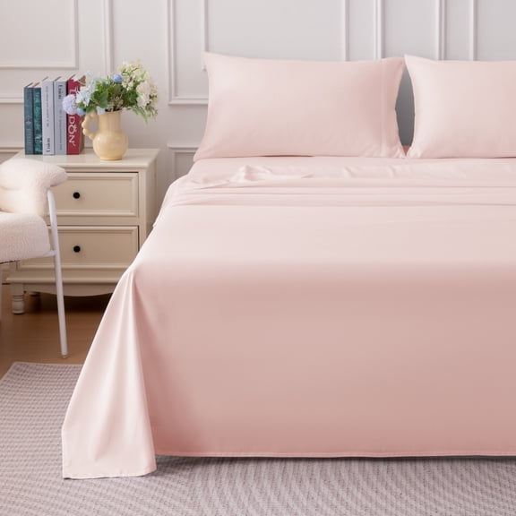 SLEEP ZONE 85gsm Bed Sheet Set, Microfiber Wrinkle-free Bedding set with 14" Pocket Pink, King