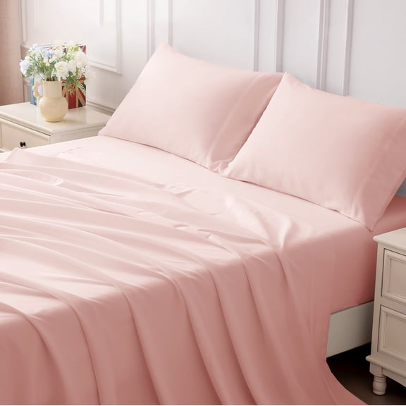 SLEEP ZONE 85gsm Bed Sheet Set, Microfiber Wrinkle-free Bedding set with 14" Pocket Pink, Queen