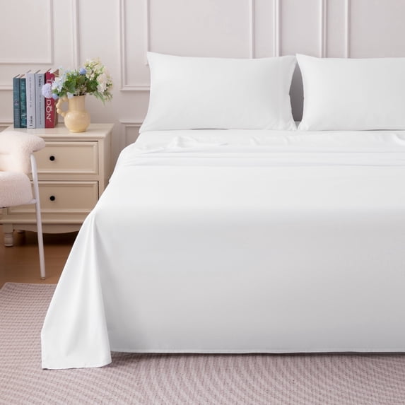 SLEEP ZONE 85gsm Bed Sheet Set, Microfiber Wrinkle-free Bedding set with 14" Pocket White, Queen