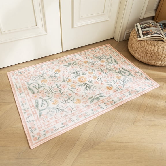 Sleep Zone 2×3 Washable Non Slip Area Rug Elegant Floral Creatures, Water Resistant Rug for Bedroom