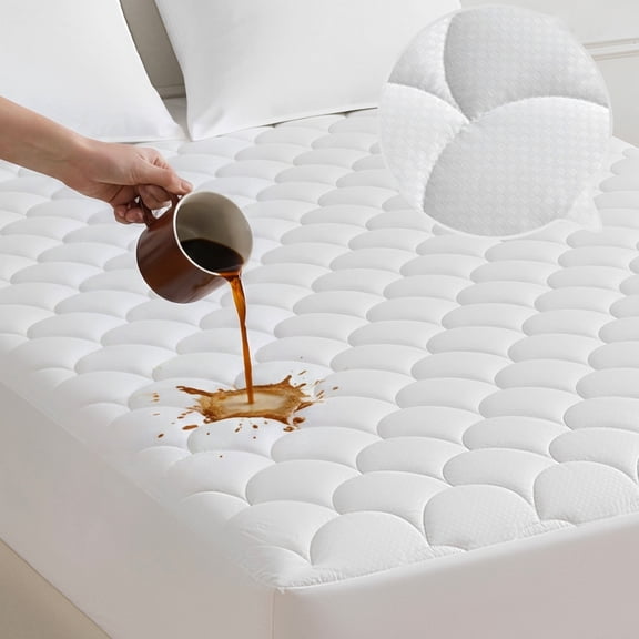 Sleep Zone Waterproof Mattress Protector Queen, Breathable Skin-Friendly Washable Quilted Mattress Cover, White