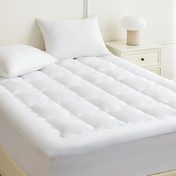 Sleep Zone Quilted Queen Mattress Pad, Soft Fluffy Pillow Top Mattress Topper, 15" Deep Pocket, White