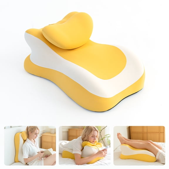 SLEEP ZONE Memory Foam Reading Pillow, Multi-Position Support Bed Pillow for Petite Adults, Reading Tools, Fun Couple Pillows Prone Back and Knee Support Leg Elevation with Washable Cover, Yellow
