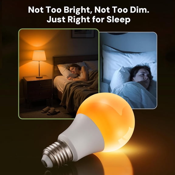 Sleep aid Amber Light Bulbs, Blue Light Blocking, A19 9W(60 Watt Equivalent) Dim Light Bulbs, 1800K Warm Light Bulb, E26 Base, 2 Pack