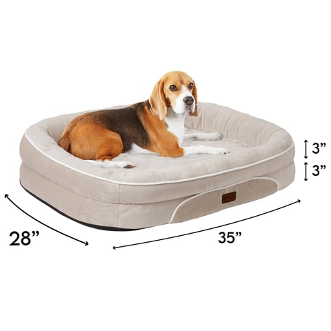 Ophanie Beige Luxury Sofa-Style Pet Orthopedic Bed for Medium Dogs – Removable Machine-Washable Plush Cover, 4-Sided Bolster, Non-Slip Bottom, Size 35"x28"x6"