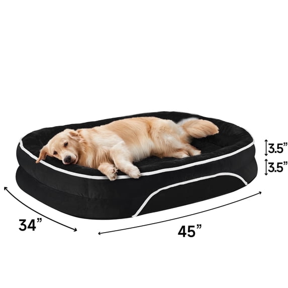 Ophanie Black Luxury Sofa-Style Pet Orthopedic Bed for Large Dogs – Removable Machine-Washable Plush Cover, 4-Sided Bolster, Non-Slip Bottom, Size 45"x34"x7"