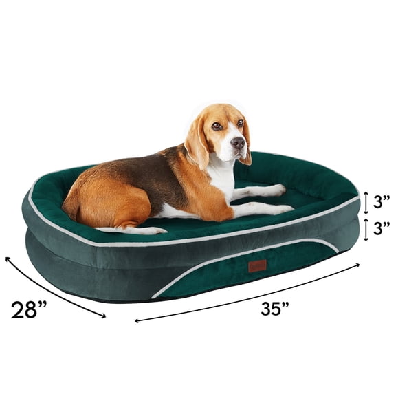 Ophanie Dark Green Luxury Sofa-Style Pet Orthopedic Bed for Medium Dogs ā Removable Machine-Washable Plush Cover, 4-Sided Bolster, Non-Slip Bottom, Size 35"x28"x6"