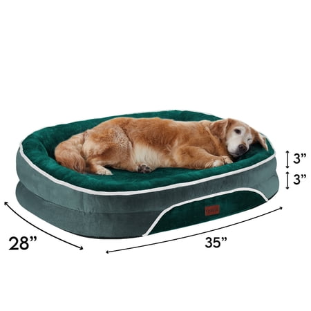 Ophanie Dark Green Luxury Sofa-Style Pet Orthopedic Bed for Medium Dogs – Removable Machine-Washable Plush Cover, 4-Sided Bolster, Non-Slip Bottom, Size 35"x28"x6"