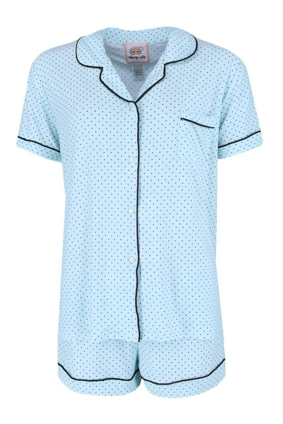 Polka Dot Notch Short Sleeve and Shorts Pajama Set (Women)