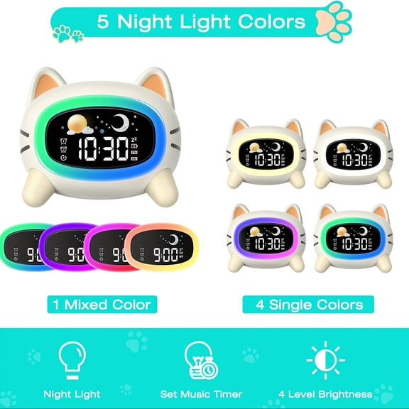 Sleep trainer clock with white noise double alarm colorful lights