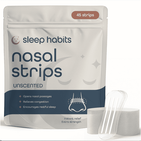SleepHabits Breathing Strips, 3rd Party Tested Nose Strips for Breathing | Nasal Strips for Snoring Solution | Extra Strength Sensitive Skin | Snore Strips for Sleeping, Unscented - 45ct