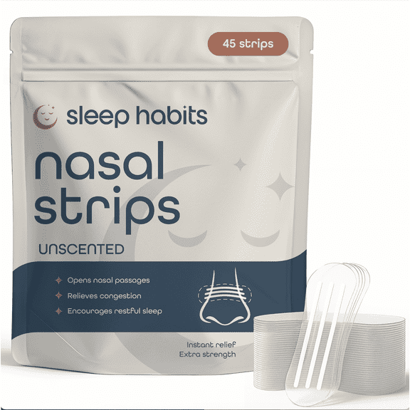 SleepHabits Breathing Strips, 3rd Party Tested Nose Strips for Breathing | Nasal Strips for Snoring Solution | Extra Strength Sensitive Skin | Snore Strips for Sleeping, Unscented - 45ct