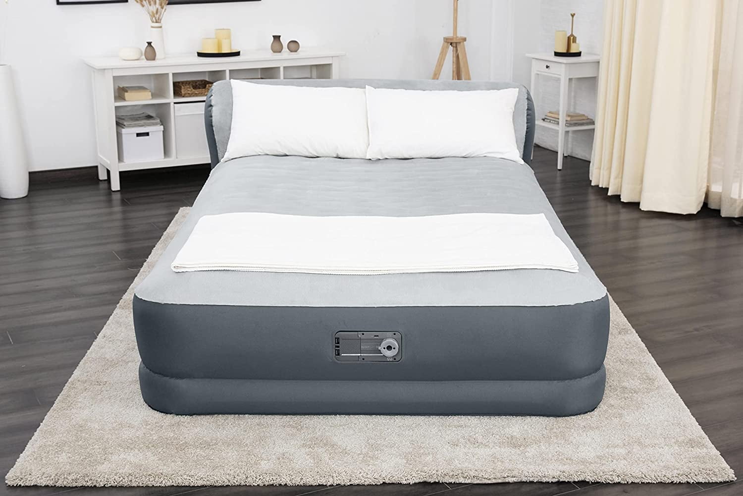 SleepLux Queen Air Mattress with Headboard Supersoft Snugable Top